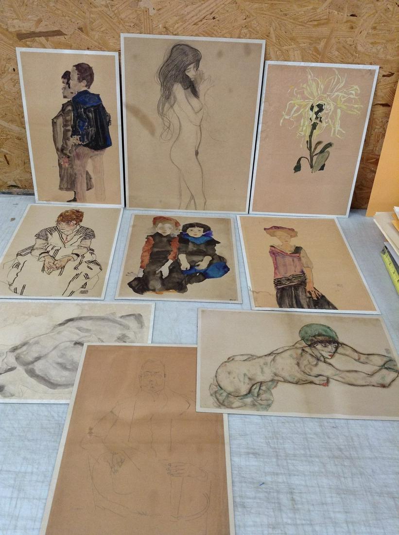 Egon Schiele Lot of 9 Prints in Colors Mounted 13X10" Largest (1 of 1)
