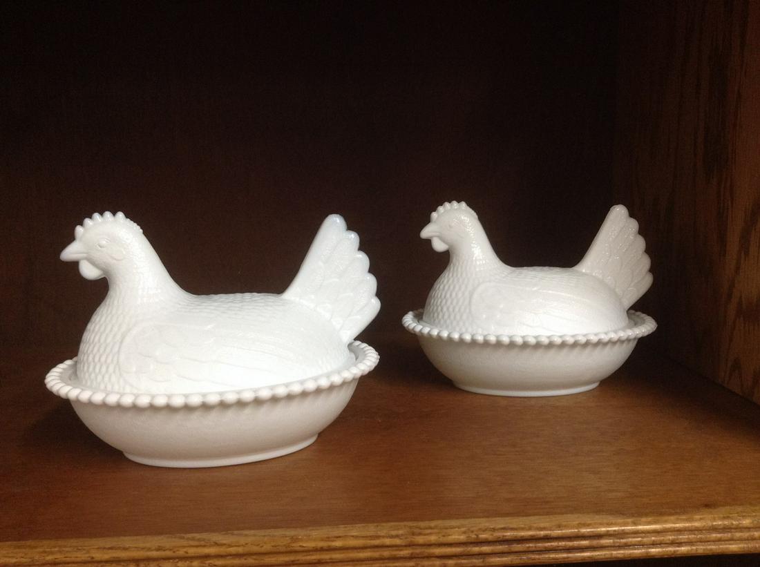 Two Milkglass Nesting Hen Covered Dishes (1 of 1)