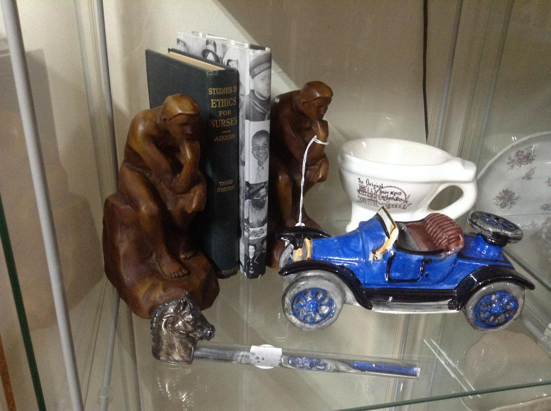Shelf Lot - Thinking Man Bookends, Fiat Car Decanter and more (1 of 1)