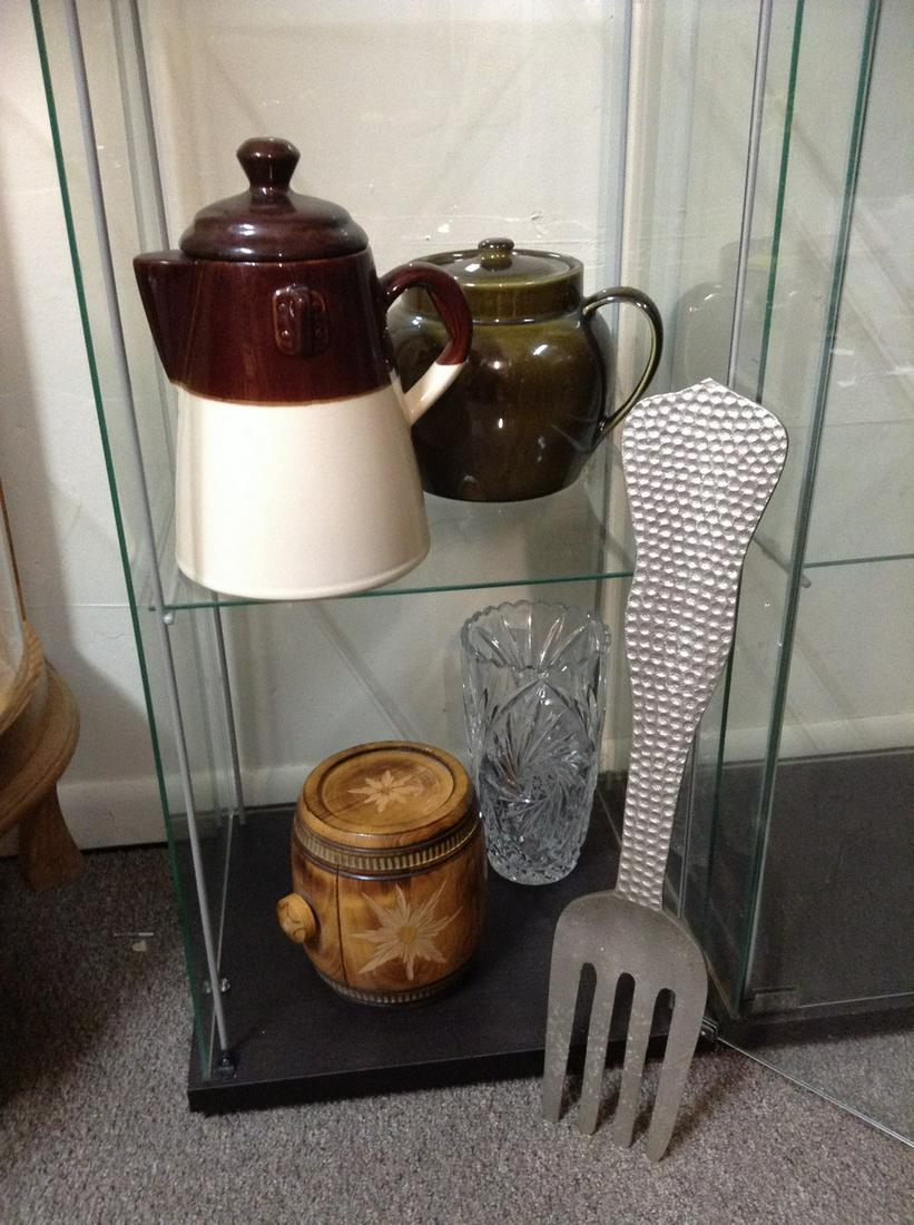 Signed McCoy Crock Pitcher, Oversized Metal Fork 23" and more: Signed McCoy Crock Pitcher, Oversized Metal Fork 23" and more