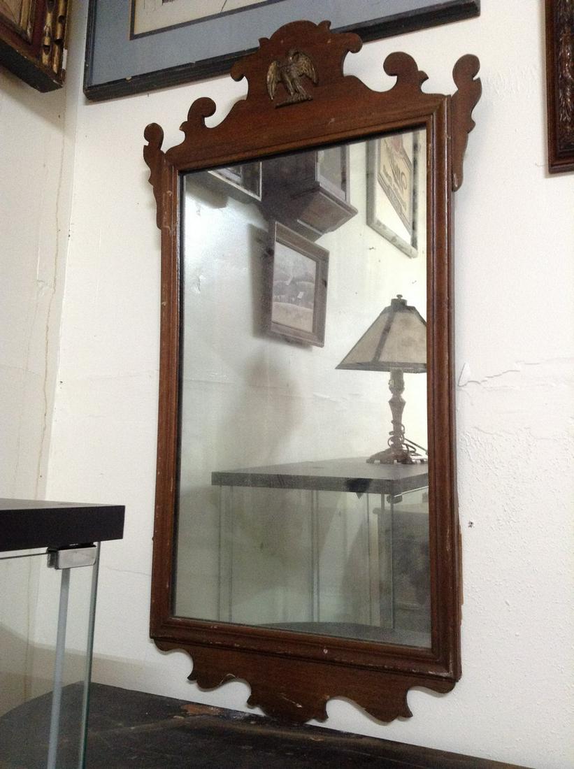 Antique Wood Mirror With Eagle Accent 34"x18.5": Antique Wood Mirror With Eagle Accent 34"x18.5"