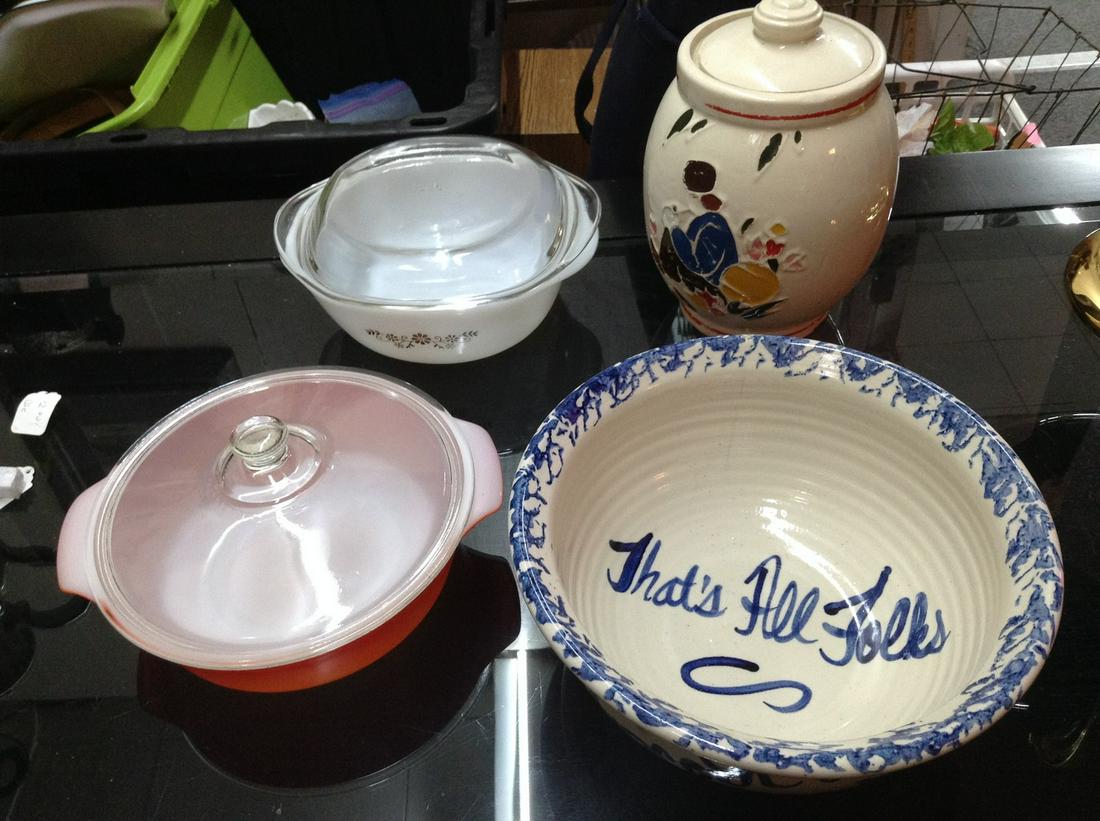 Signed McCoy Cookie Jar, Vintage Fire-King and Pottery Bowl (1 of 1)