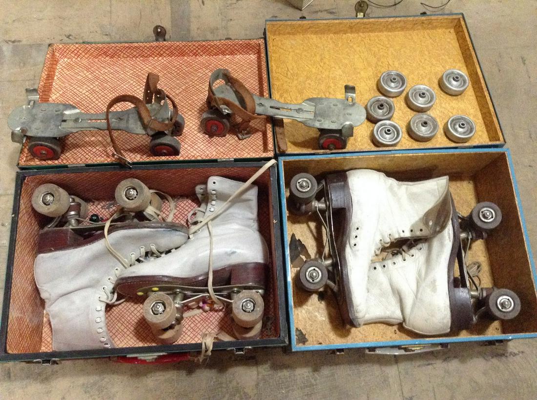 Lot of Vintage Roller Skates with extra Wheels & Cases (1 of 1)