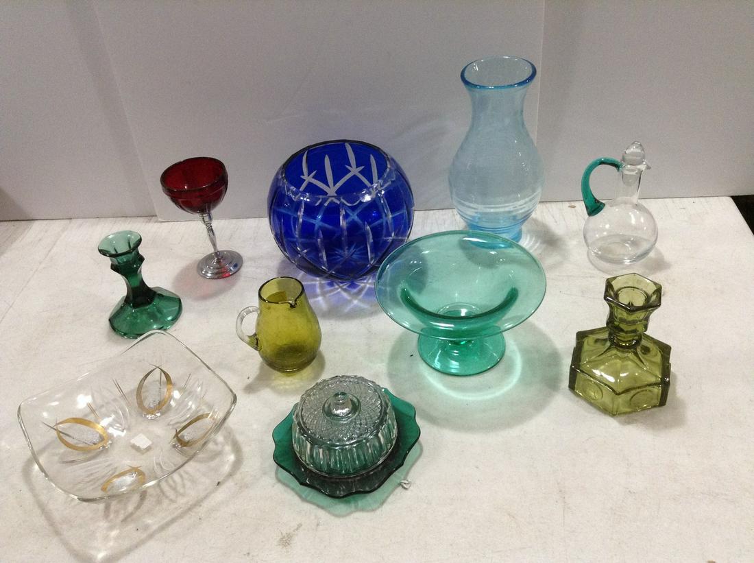 Cut to Clear Blue Vase & large lot of Vintage Colored Glass Tallest 8.5" (1 of 1)