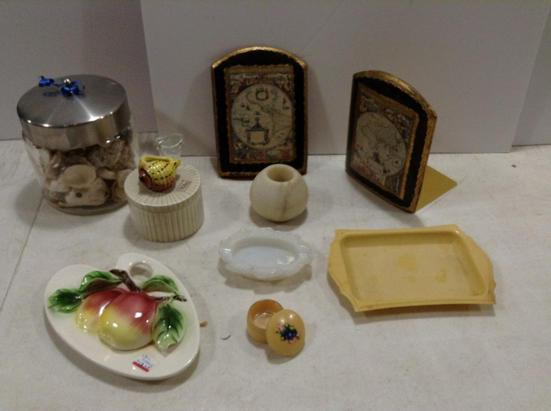 Florentia Made in Italy Guilded Bookends, Celluloid Jar, FF Japan Conch Shell Box and more: Florentia Made in Italy Guilded Bookends, Celluloid Jar, FF Japan Conch Shell Box and more