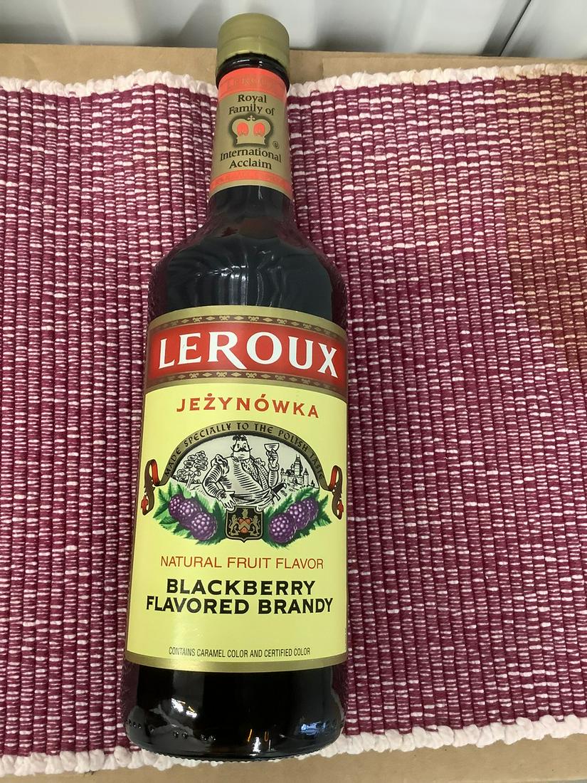 Leroux Jezynowka Blackberry Flavored Brandy 750ml. Unopened: Any contents in bottle is Free; You are bidding on the bottle & unbroken tax stamp