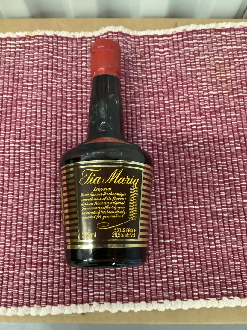 Tia Maria Liqueur 375ml Unopened: Any contents in bottle is Free; You are bidding on the bottle & unbroken tax stamp