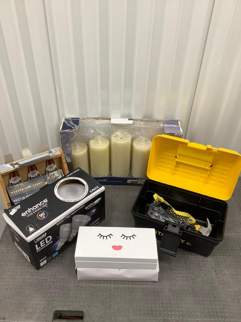 Wooden Bottle Caddy, LED Wax Candle, jewlery box and more (1 of 1)