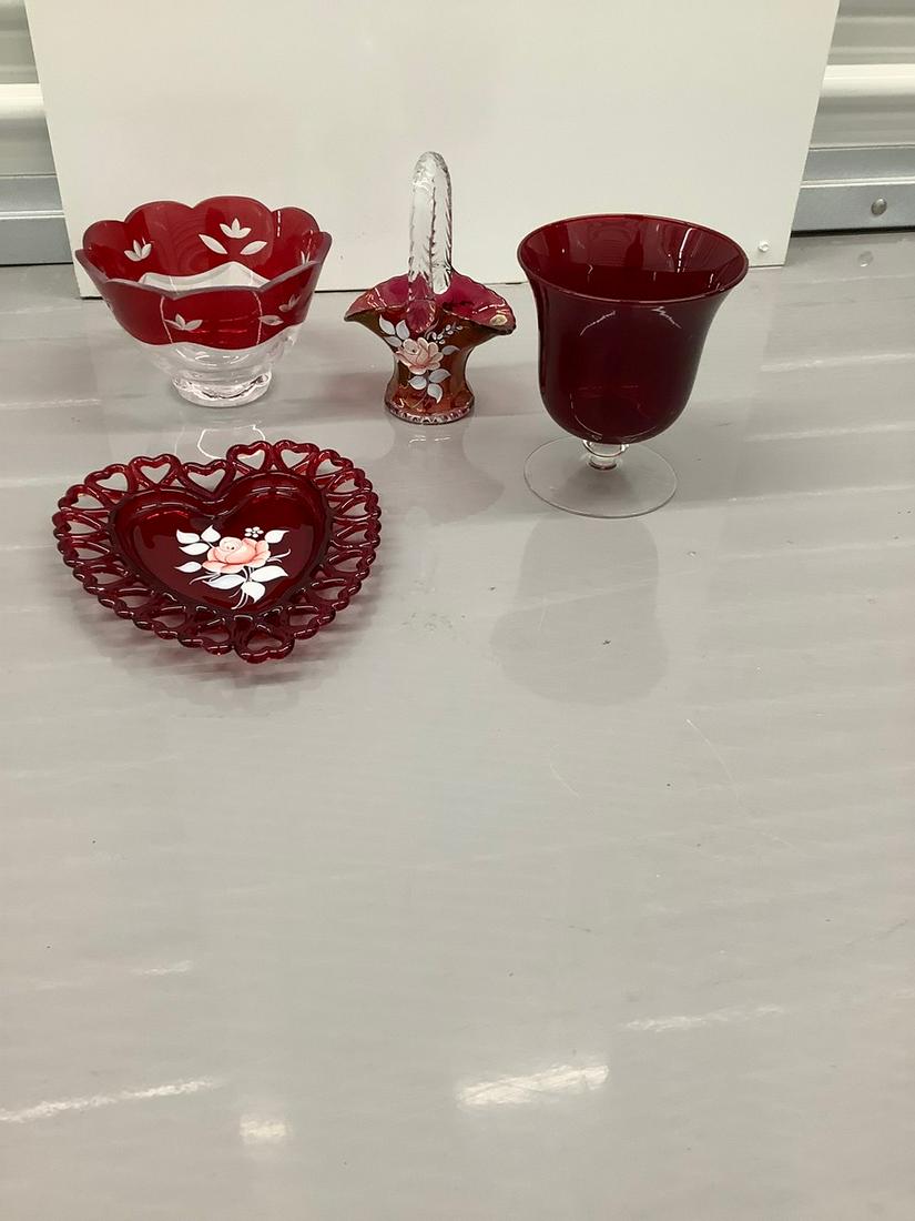 Lot of Red Glass candy dish and more (1 of 1)