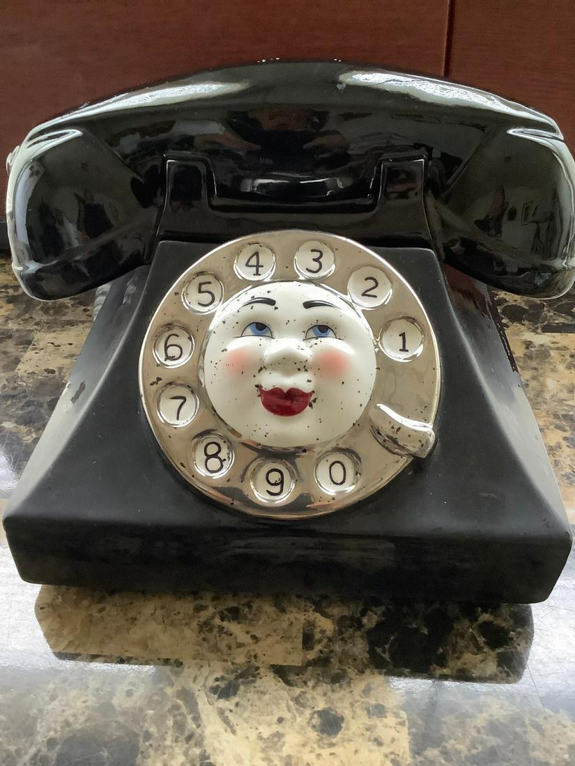 Retro Clay Art 1999 "Party Line" Hand Painted Phone Cookie Jar 6x8x10 (1 of 1)