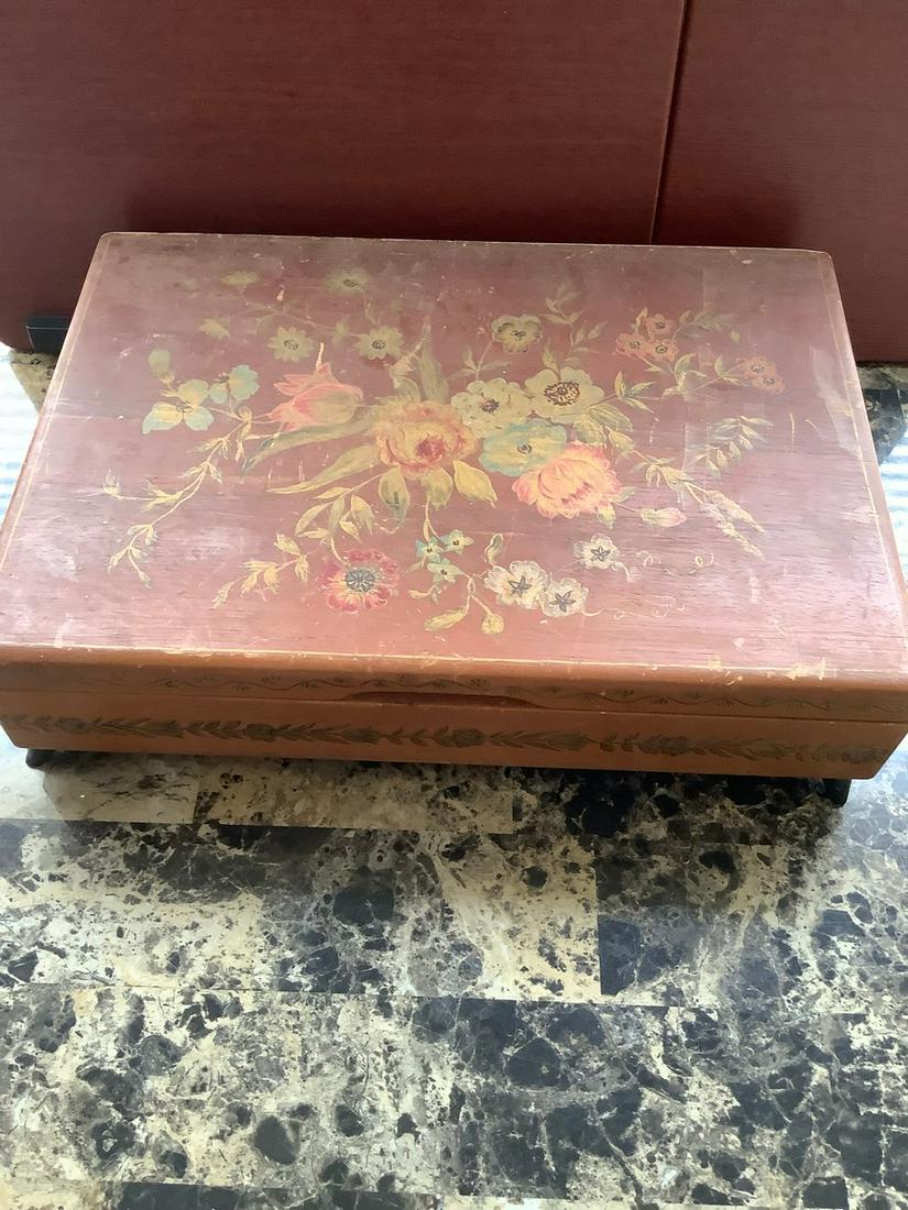 Vintage Hand Painted Flatware Box  15.5x4x11 (1 of 1)