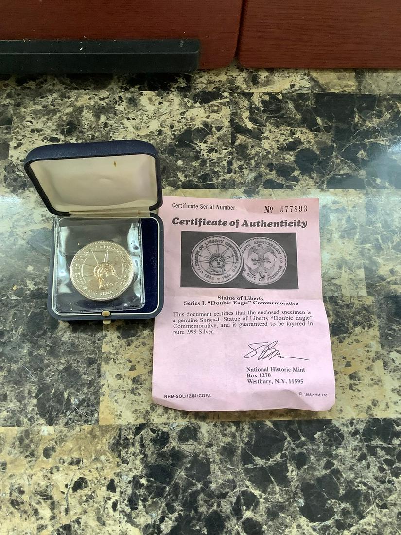 Statue of Liberty Series L "Double Eagle" Commemorative Coin Layered in Pure .999 Silver  With COA (1 of 1)