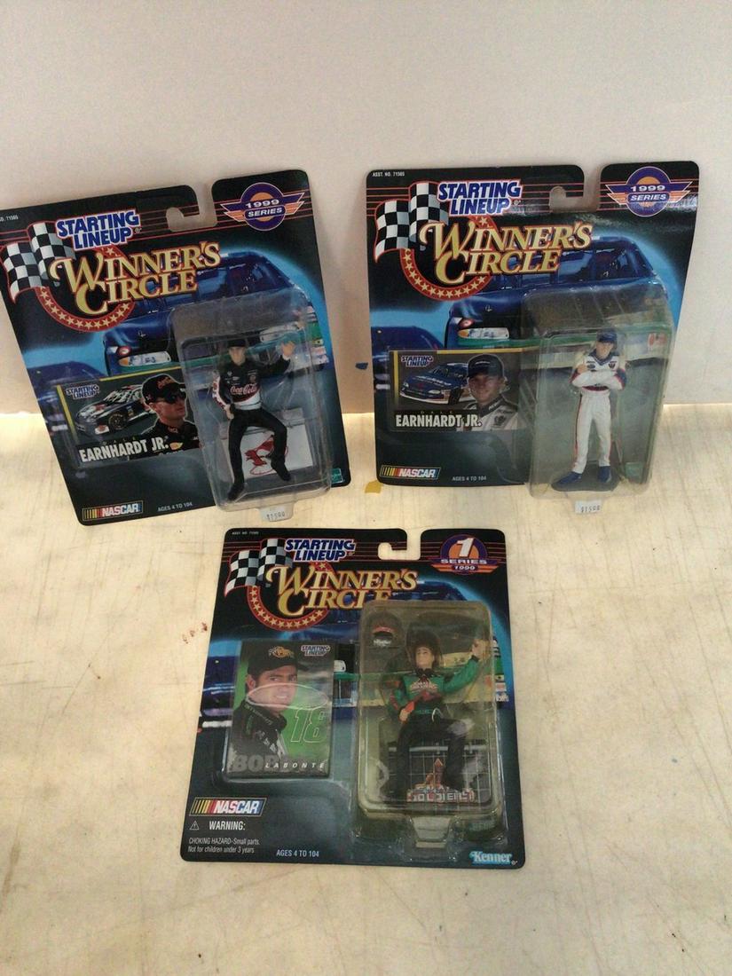 lot of three starting lineup winner circles actions figures, dale earnhardt jr and other: lot of three starting lineup winner circles actions figures, dale earnhardt jr and other