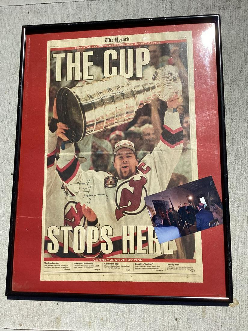 1995 Autographed NJ Devils Stanley Cup Newspaper Page with Photo 24.5"x18.5": 1995 Autographed NJ Devils Stanley Cup Newspaper Page with Photo 24.5"x18.5"