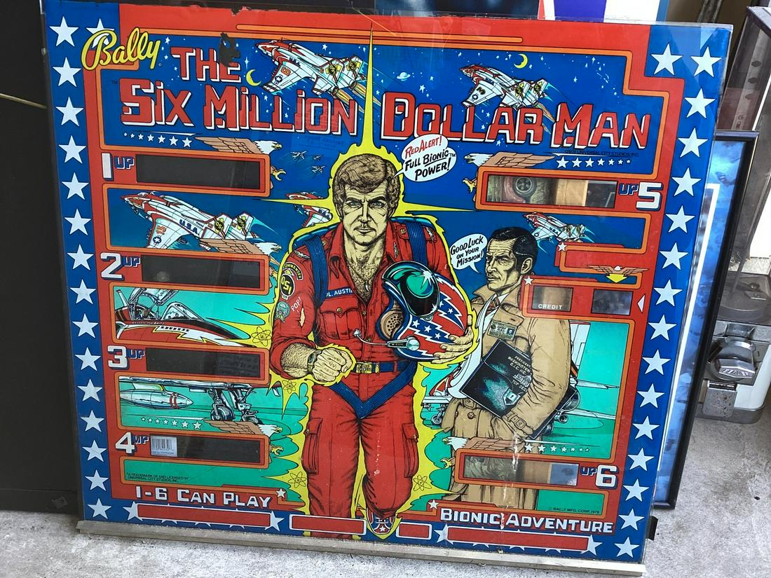 1978 The Six Million Dollar Man Pinball Machine Back Glass 28.5"x26" (1 of 1)