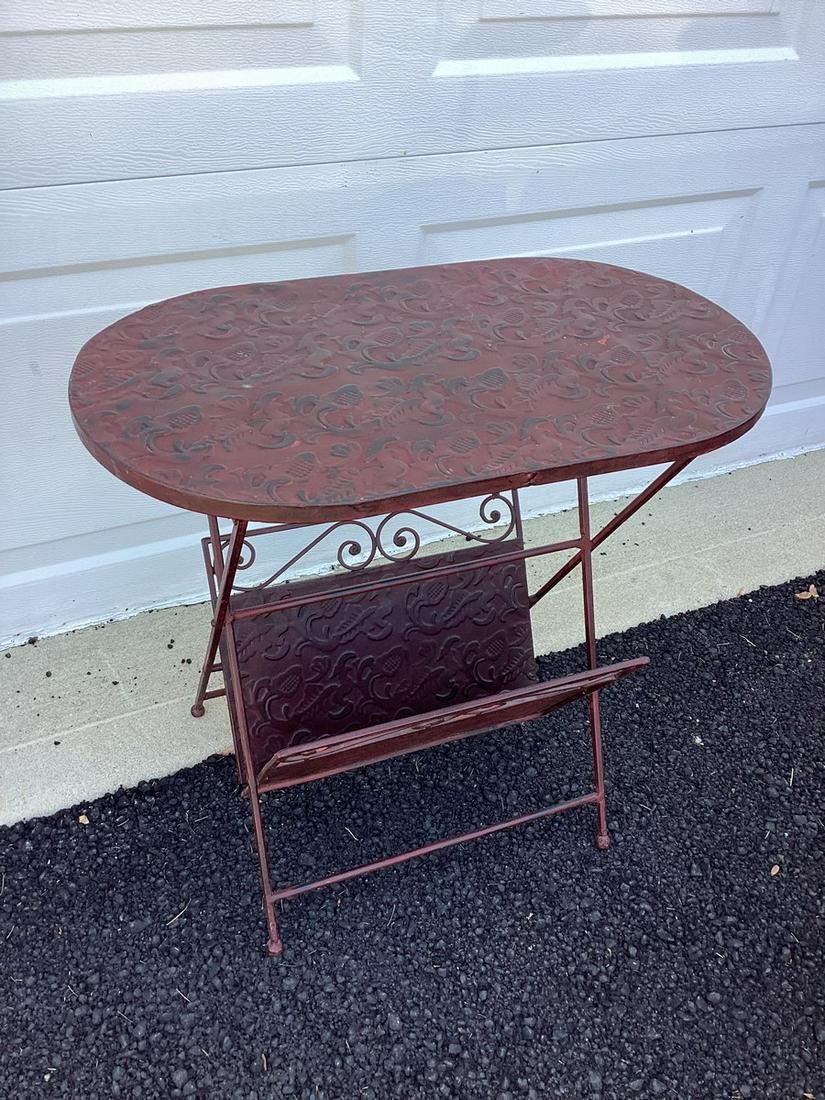 Metal Folding Side Table 22"x20.5"x12": Metal Folding Side Table 22"x20.5"x12"