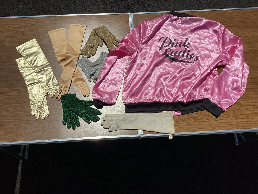 Large lot of Vintage Gloves and Retro Grease Pink Ladies Jacket no size: Large lot of Vintage Gloves and Retro Grease Pink Ladies Jacket no size