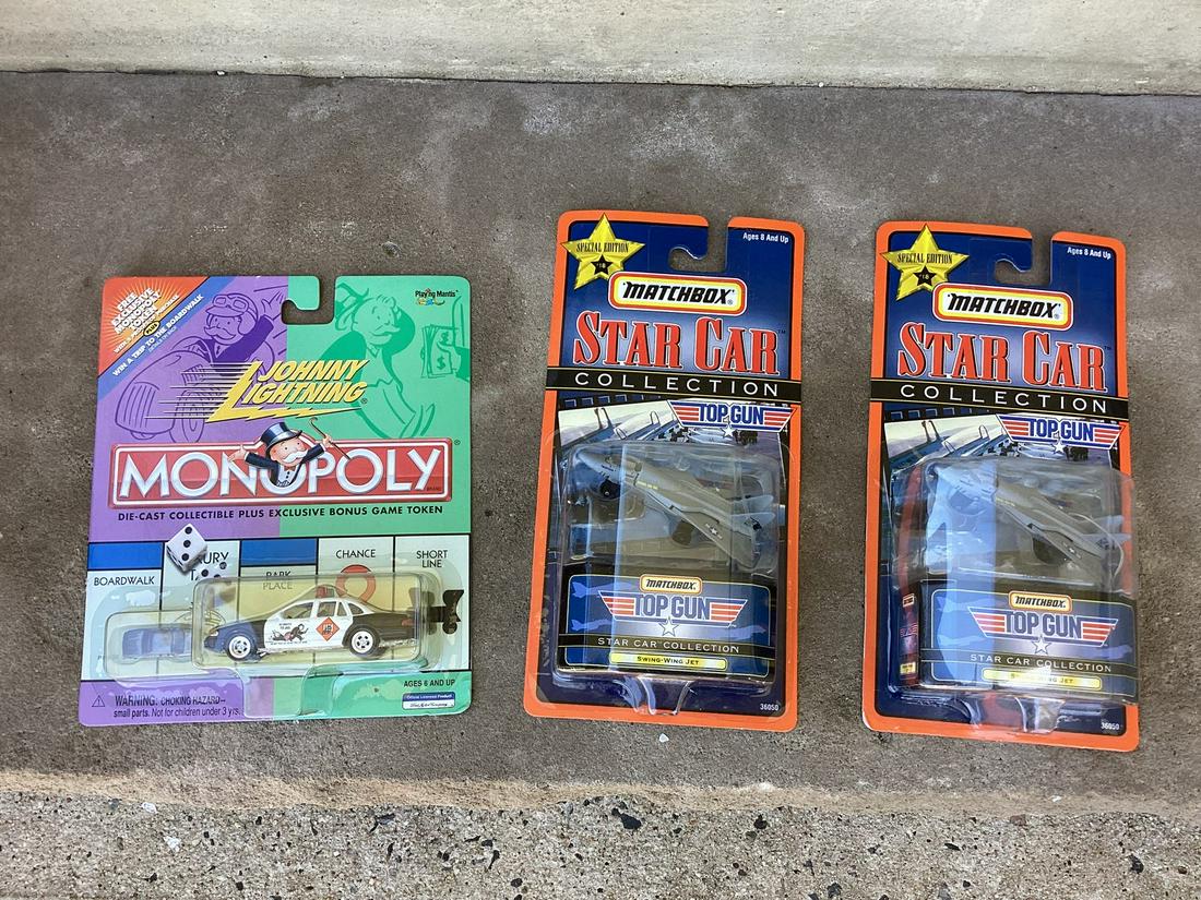 Monopoly Johnny Lightning and Top Gun Matchbox on the card: Monopoly Johnny Lightning and Top Gun Matchbox on the card