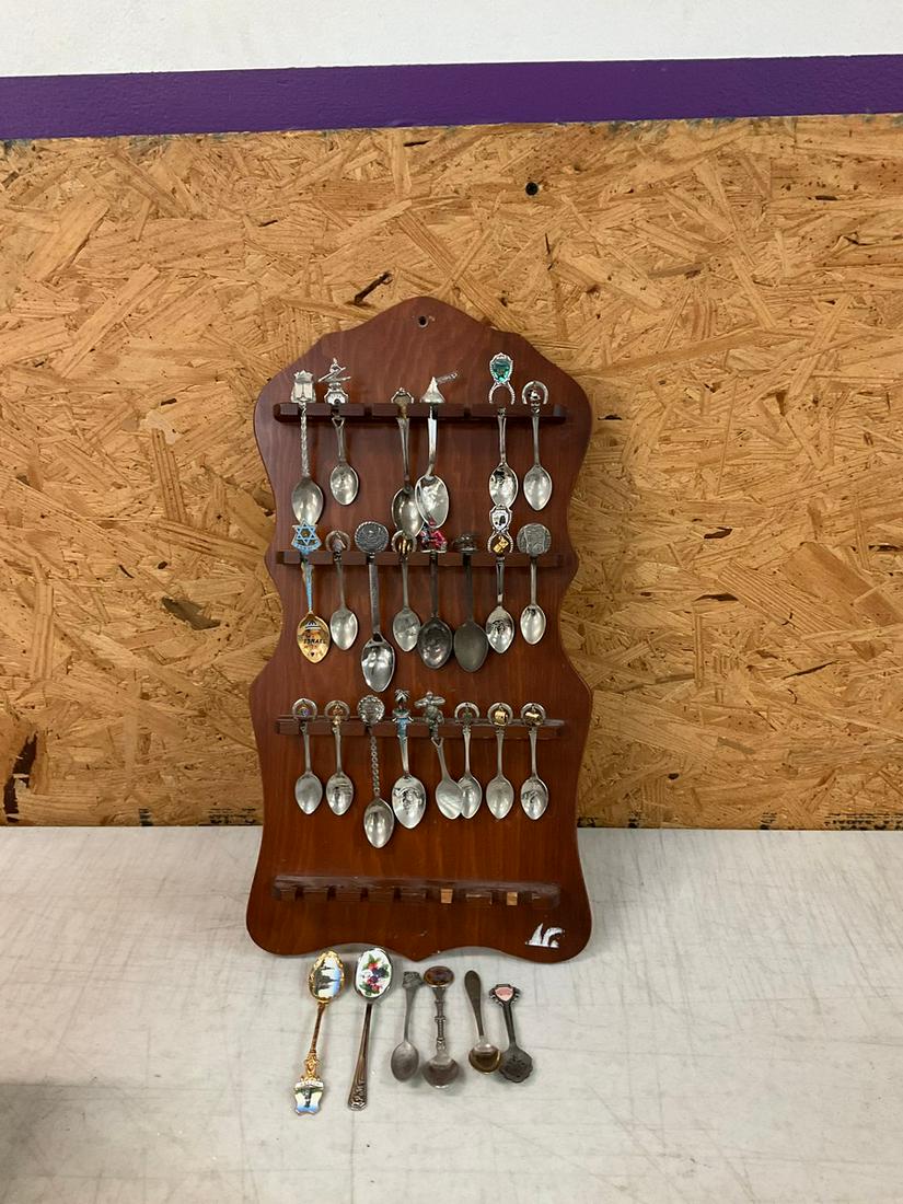 Lot of Souvenir Spoons with Display Case Rack (1 of 1)