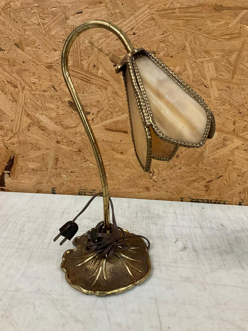 Studio glass portable brass flower lamp 14" (1 of 1)