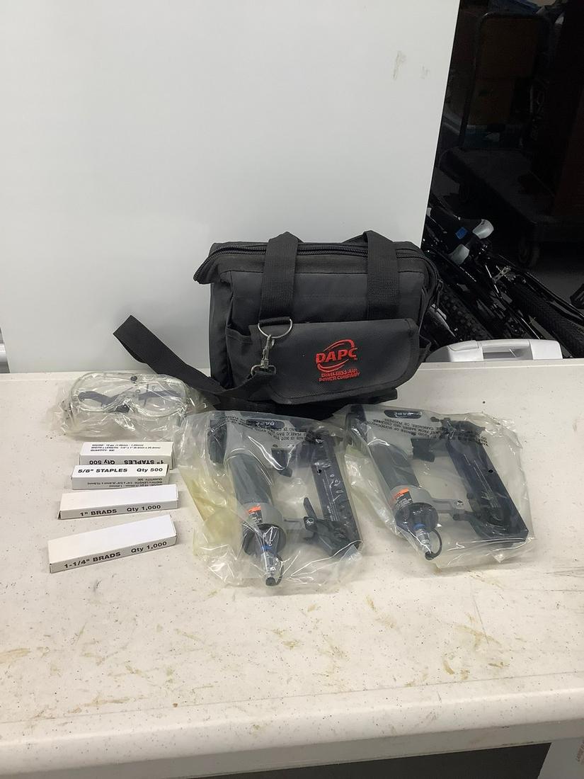 Pair of DeVilbiss pneumatic nailguns and supplies (1 of 1)