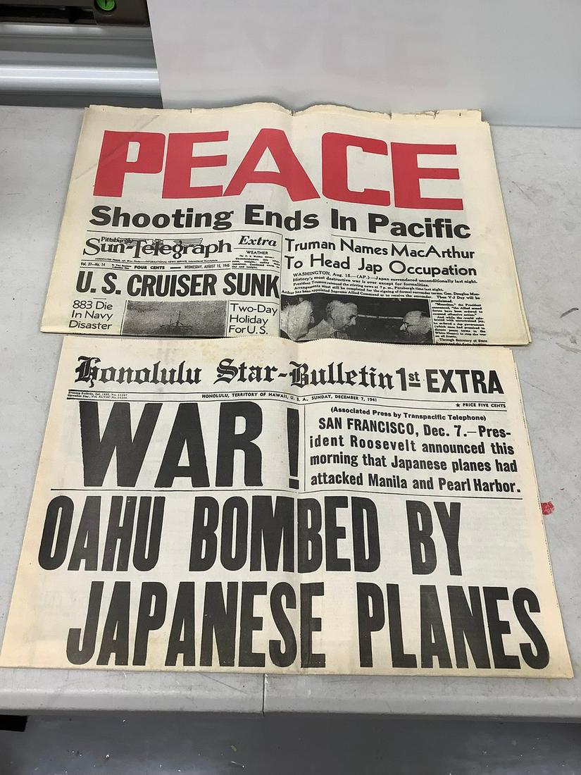 Pair of VIntage WW2 newspapers Pearl Harbor and VJ day (1 of 1)