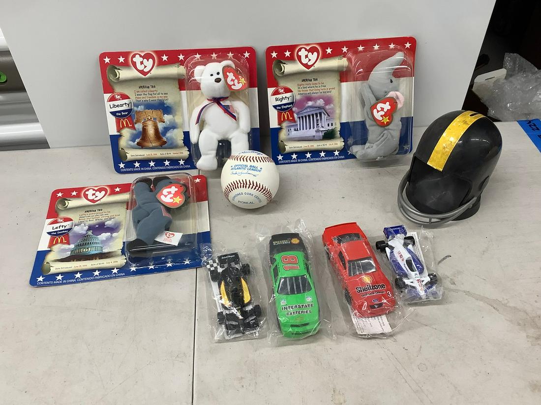 Large lot of patriotic beanie babies, baseball, steelers helmet and more: Large lot of patriotic beanie babies, baseball, steelers helmet and more