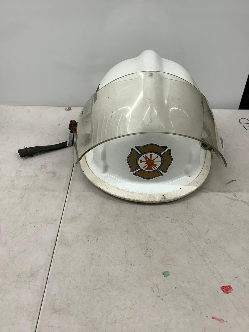 Vintage fire department helmet with visor (1 of 1)