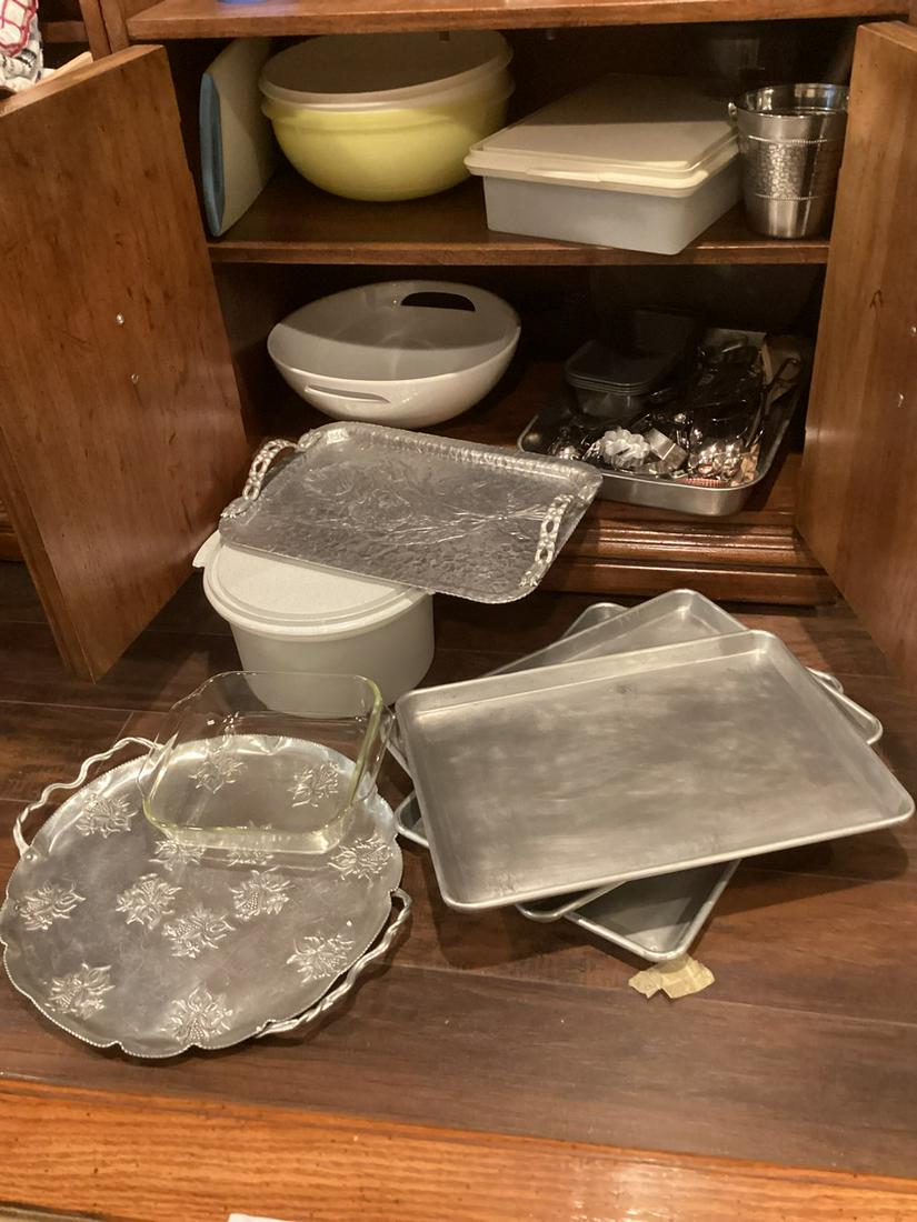 Cabinet Full of Vintage Tupperware, Heavy Sheetpans, Utensils and more (1 of 1)