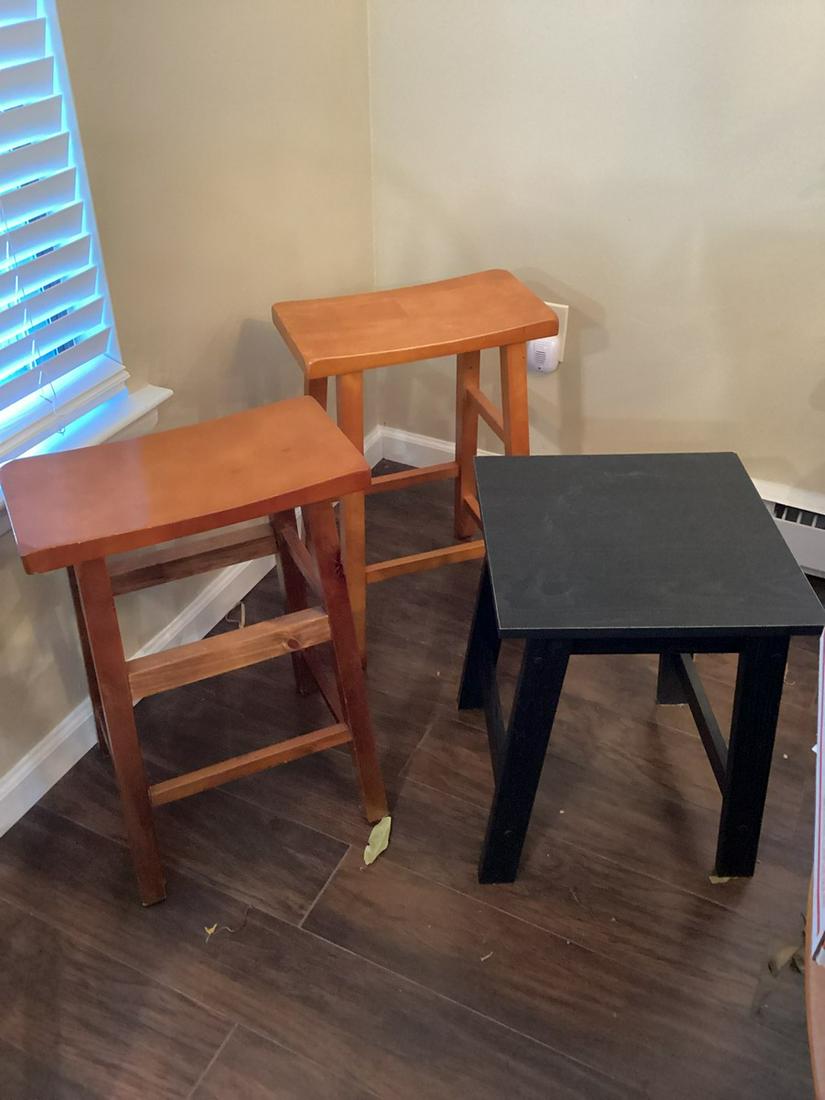 Two Stools 24" tall & Side Table 15"x15"x20" (1 of 1)