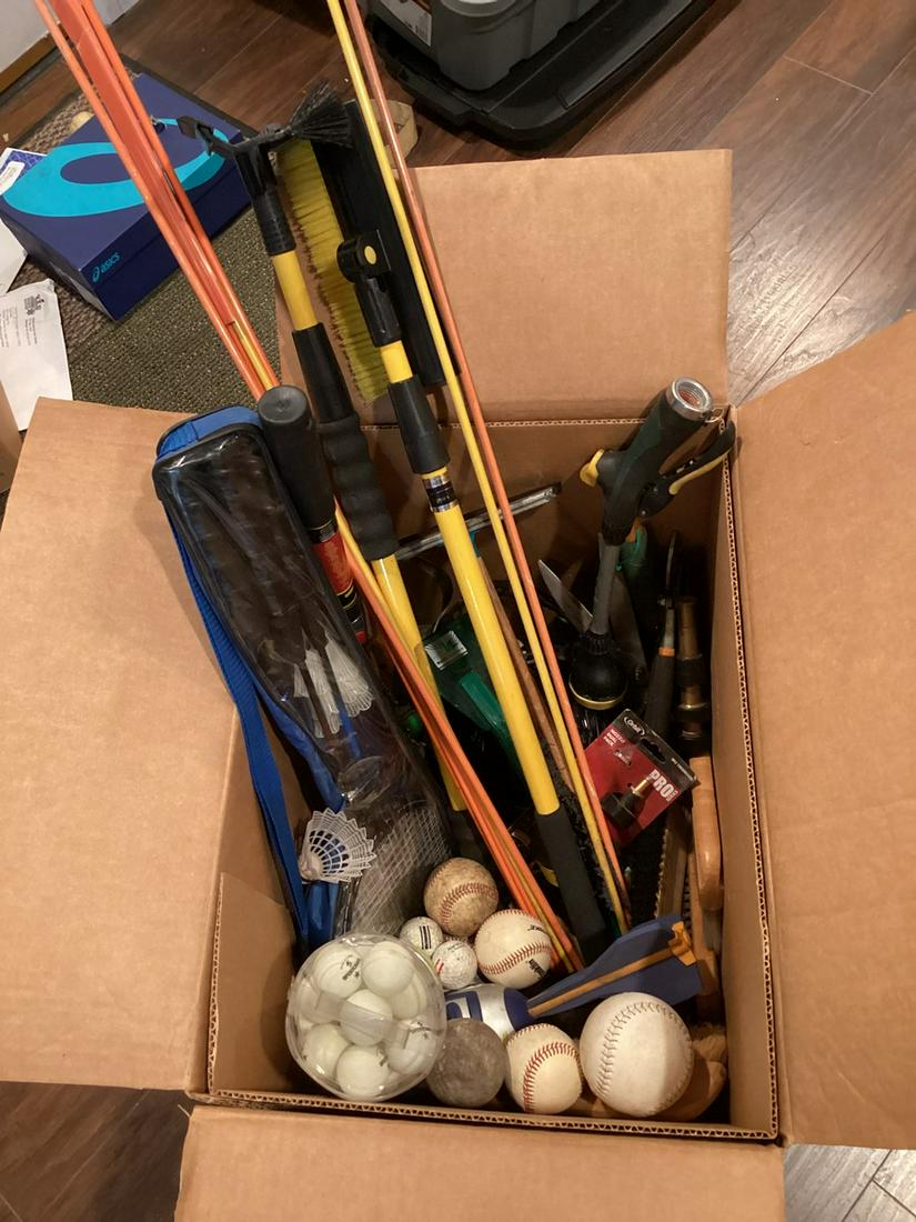 Tall Box full of Lawn tools, Sports Stuff and more (1 of 1)