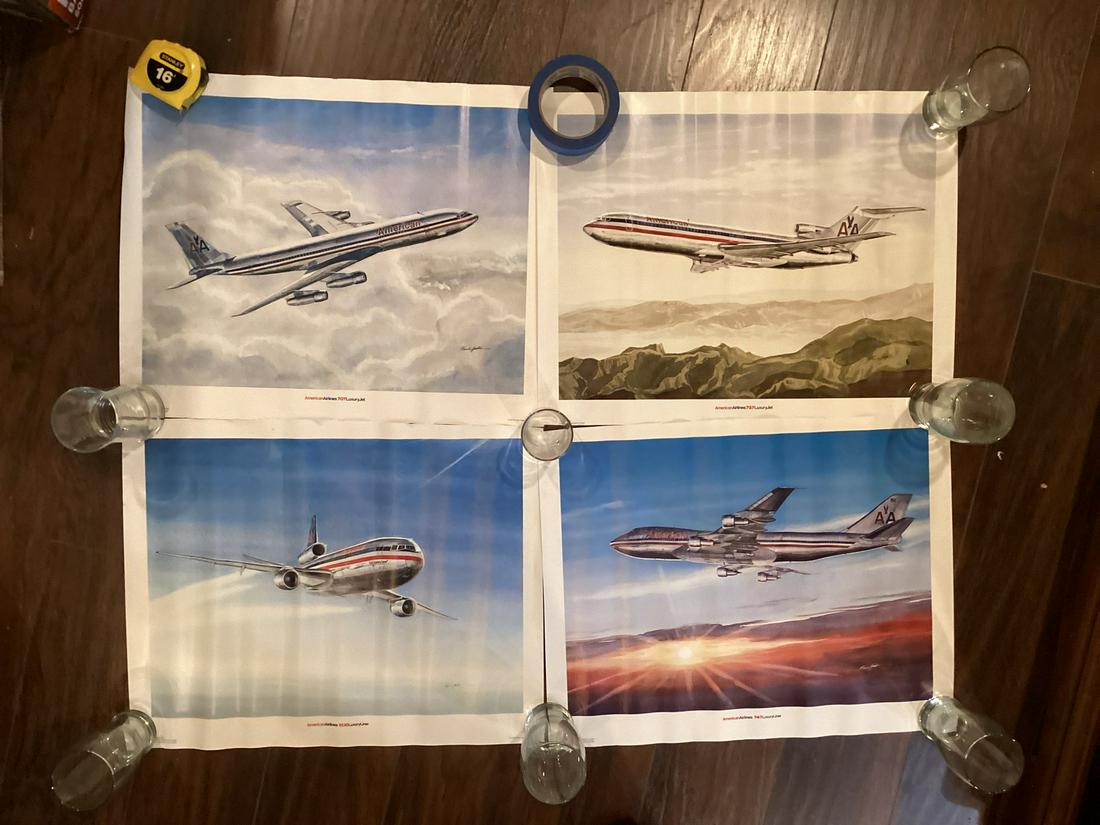 Four American Airlines 1979 Paul Field Prints 20"x15.5": Four American Airlines 1979 Paul Field Prints 20"x15.5"