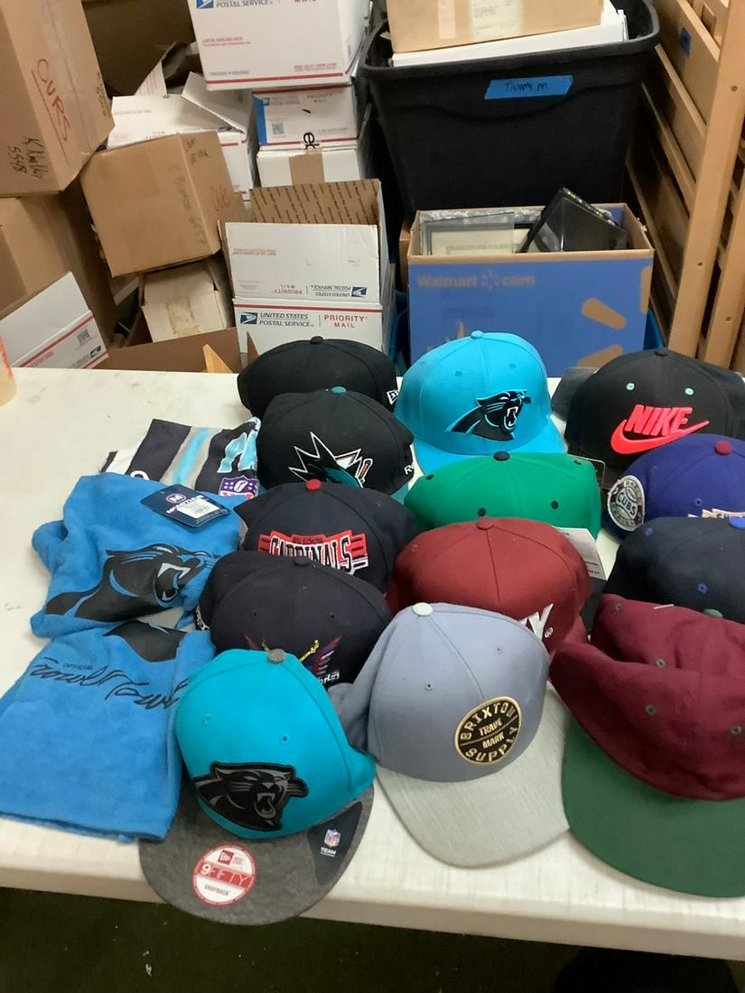 Lot of Assorted Hats and Carolina Panthers Towels: Lot of Assorted Hats and Carolina Panthers Towels