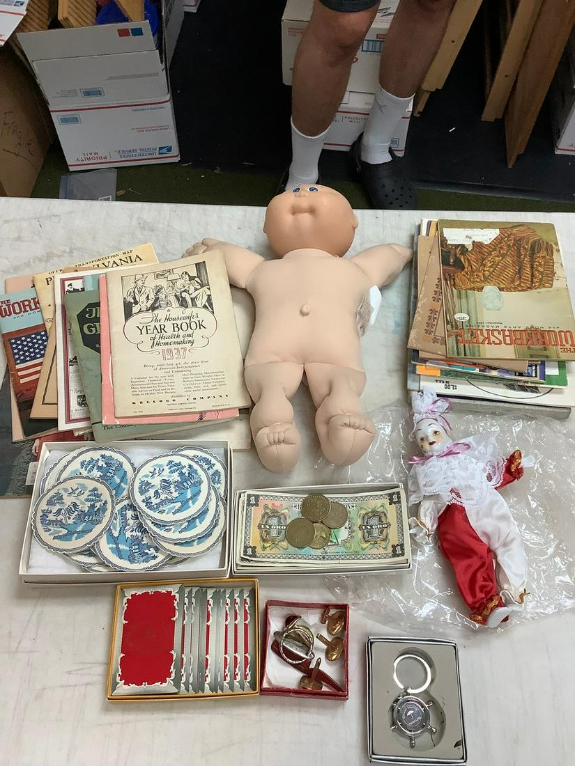 Lot of Vintage Books, Dolls, Ocean Marine Travelers Keychain, and More: Lot of Vintage Books, Dolls, Ocean Marine Travelers Keychain, and More