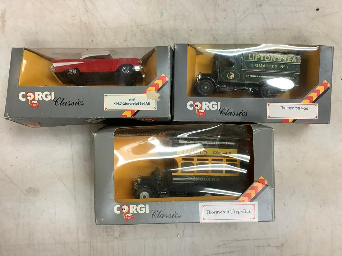 Corgi Classics 1957 Chevrolet Bel Air, Thornycroft 'J' Type Bus, Thornycroft Van (Damaged Boxes) (1 of 1)