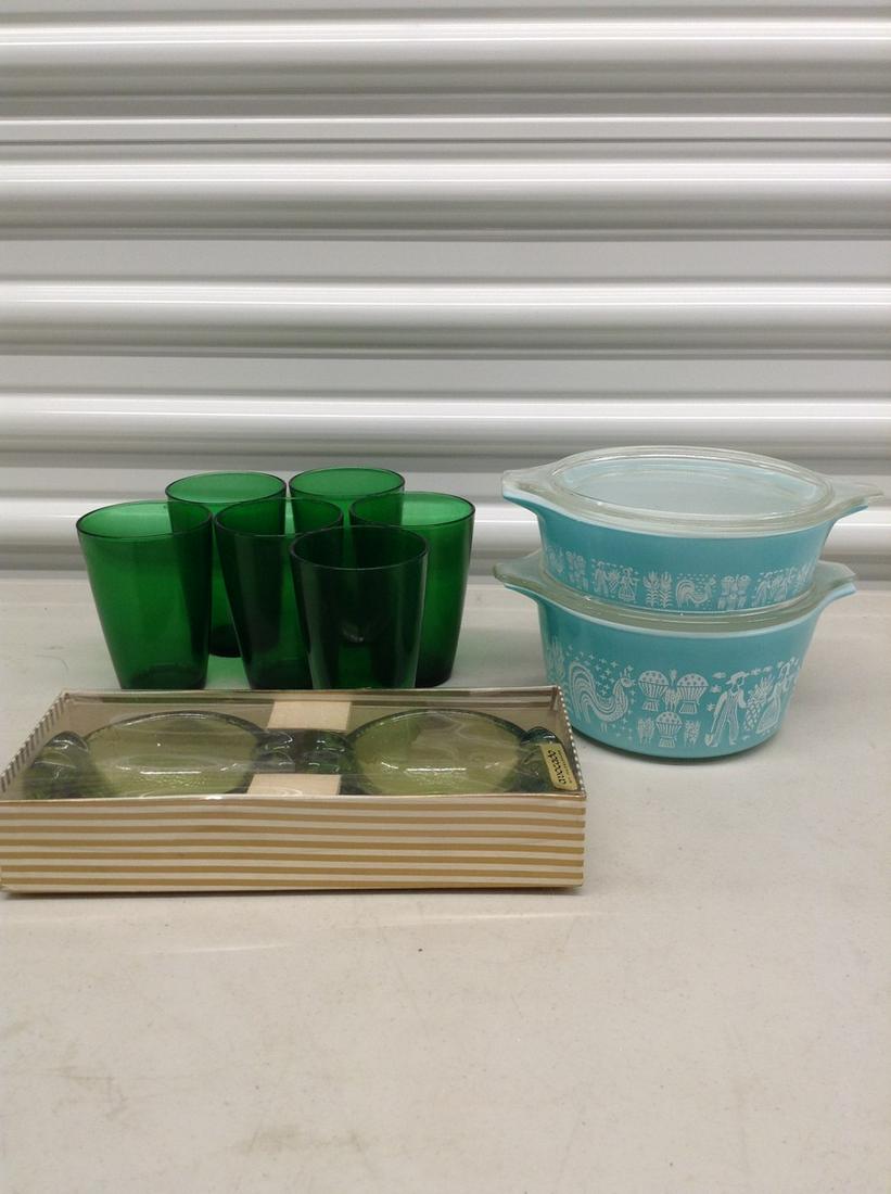 Lot of stained glass cups, Pyrex bowls and more: Lot of stained glass cups, Pyrex bowls and more