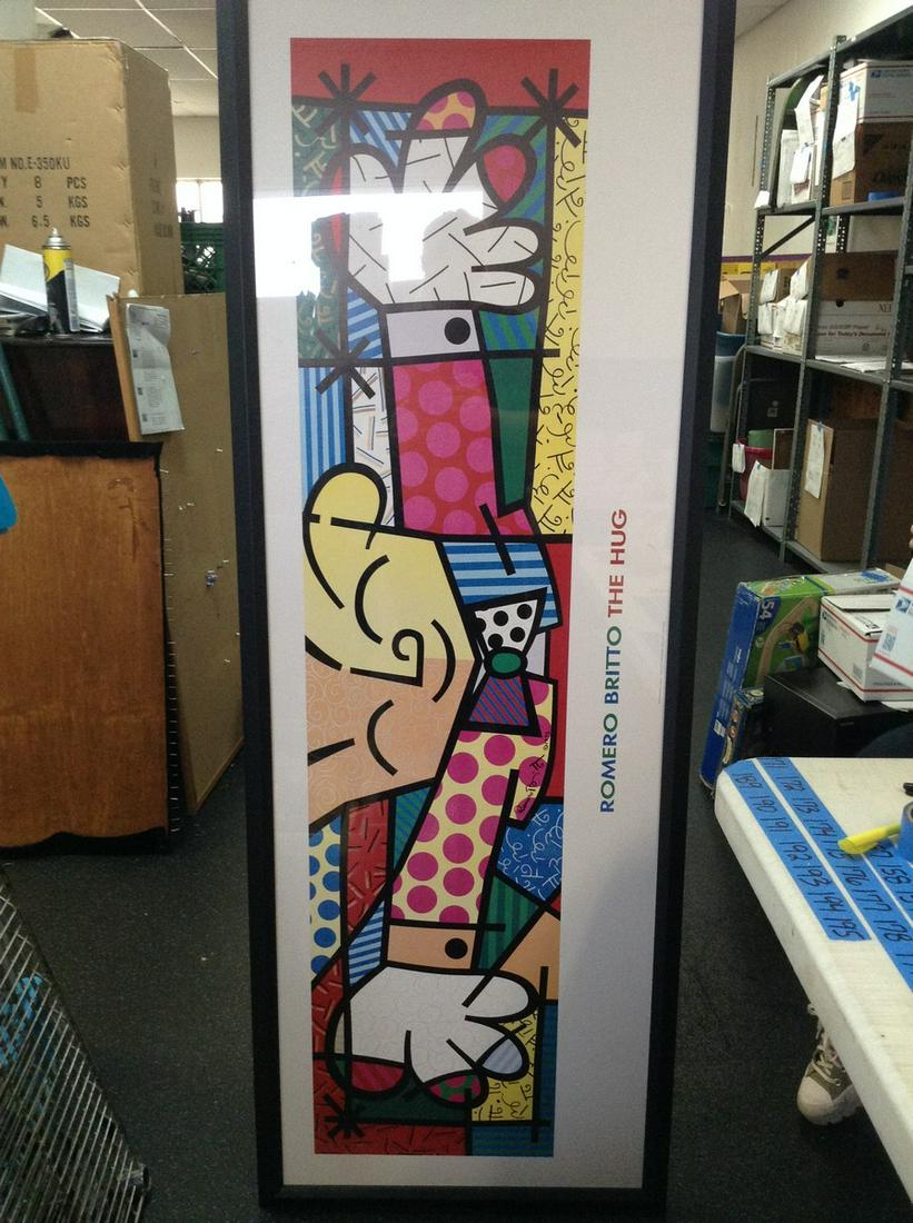 Romero Britto The Hug Framed Artwork: 60 x 22