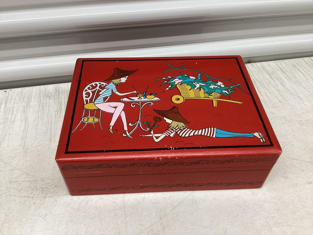 1970s Groovy Jewelry Box with Vintage Stickers inside 9.5"x7"x3": 1970s Groovy Jewelry Box with Vintage Stickers inside 9.5"x7"x3"