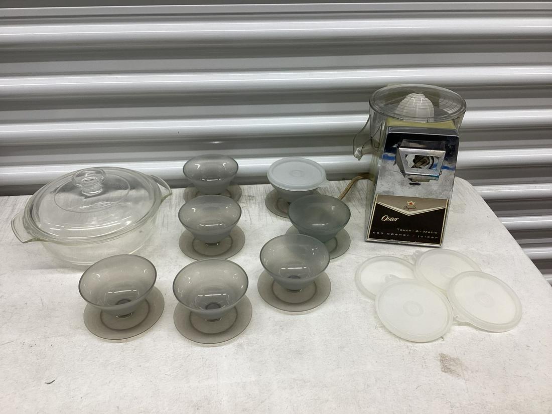 Vintage Oster Touch-a-matic Juicer/Can opener, tupperware and pyrex: Vintage Oster Touch-a-matic Juicer/Can opener, tupperware and pyrex