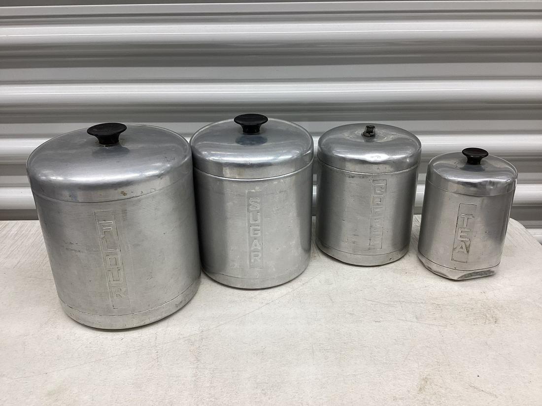 Vintage Metal Canister Set - as shown missing one knob and smallest has dent (1 of 1)