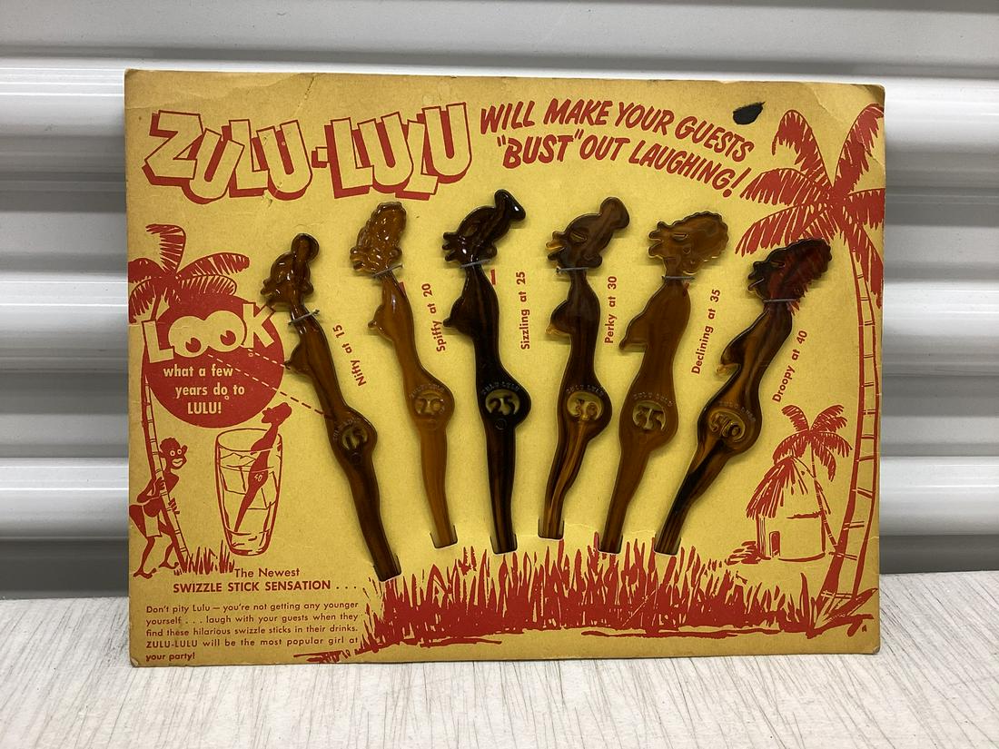 NOS Vintage Zulu-Lulu Naked Woman Swizzle Sticks on the card (1 of 1)