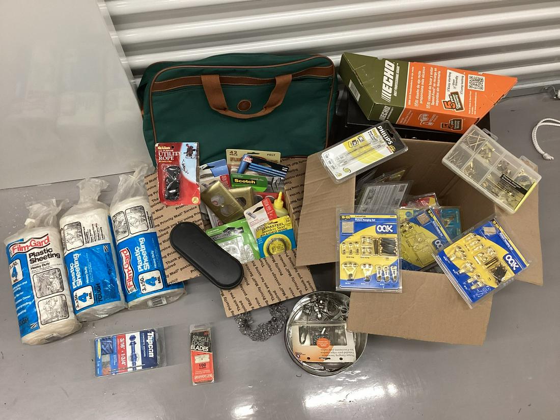 Three Rolls Plastic Sheeting, 100 pack of Razor blades, Boxes full of Picture Hangers, Velcro, (1 of 1)