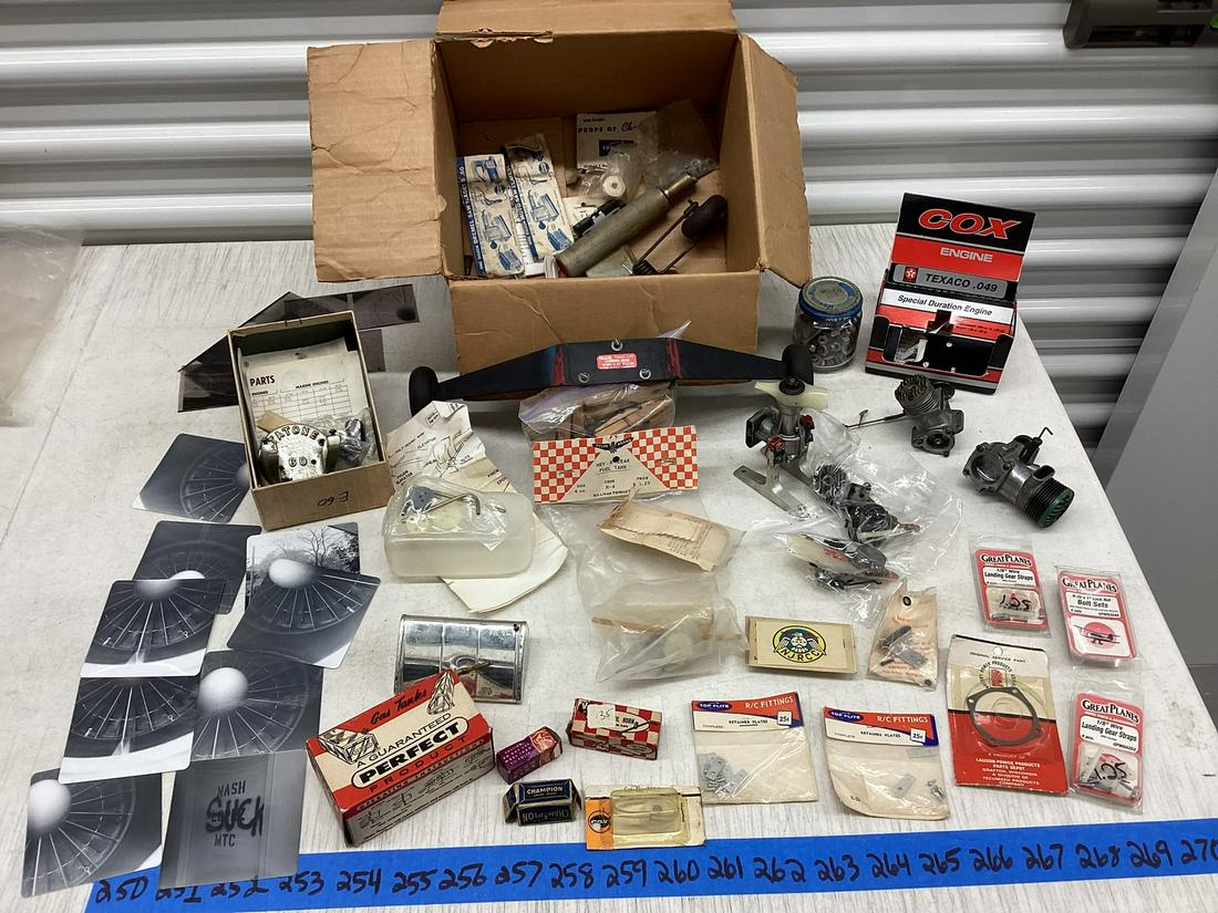 Box full of Vintage Model Airplane Engines, Parts and more (1 of 1)