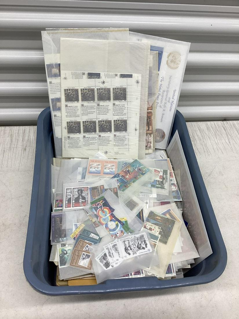 Tub full of United Nations Stamp Sheets, Stamps, Original Envelopes & Receipts and more (1 of 1)