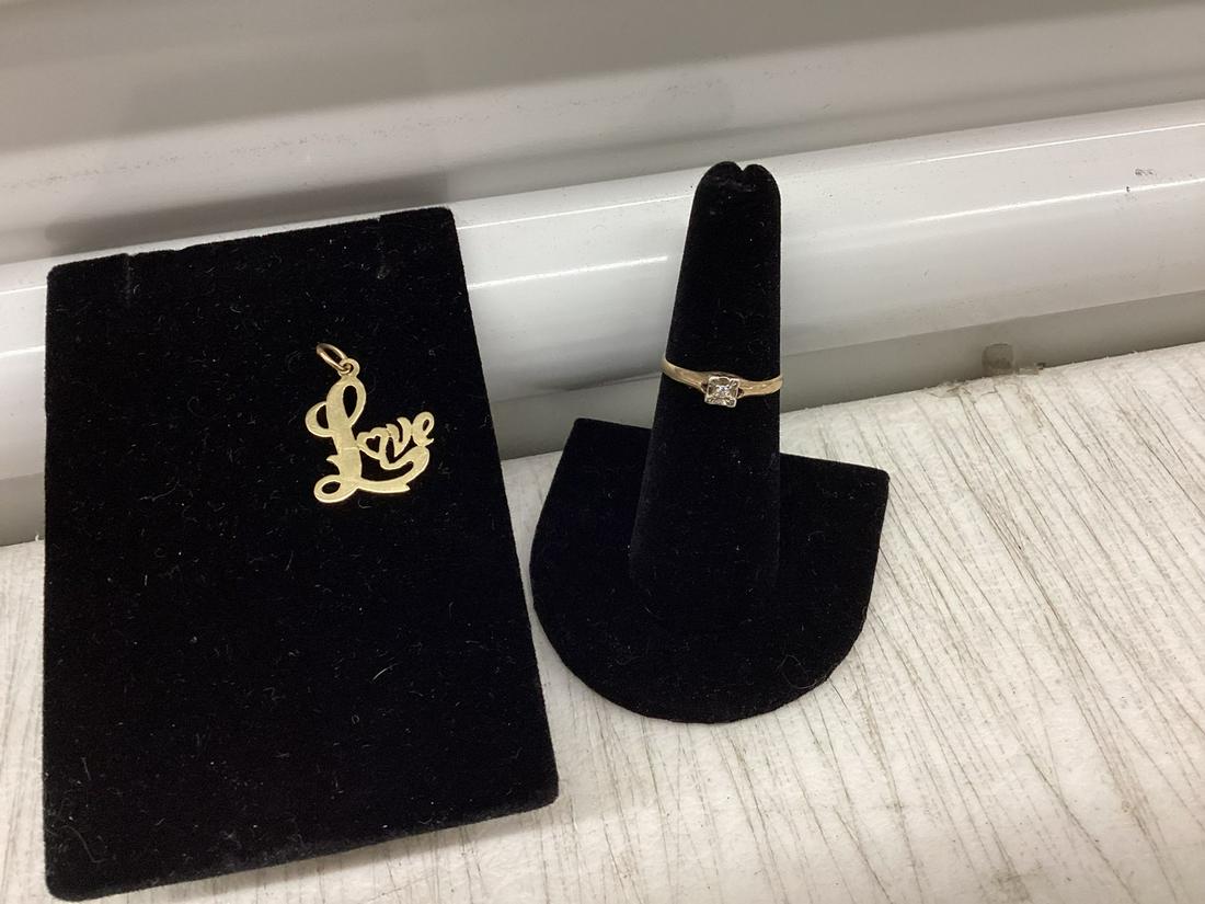 14Kt Love Charm .5" & 10Kt Ring with Diamond? Chip (1 of 1)