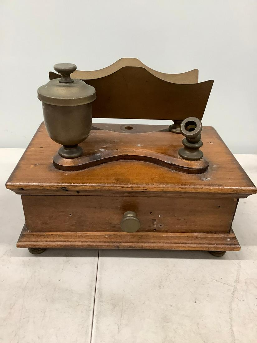 Vintage Mini Wooden Writers Desk with InkWell: Vintage Mini Wooden Writers Desk with InkWell