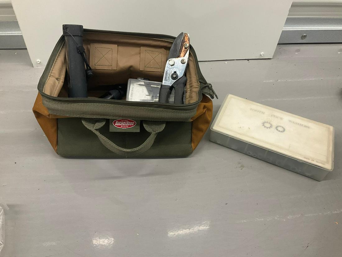 Bucketboss Vintage tool bag with flashlights and more (1 of 1)