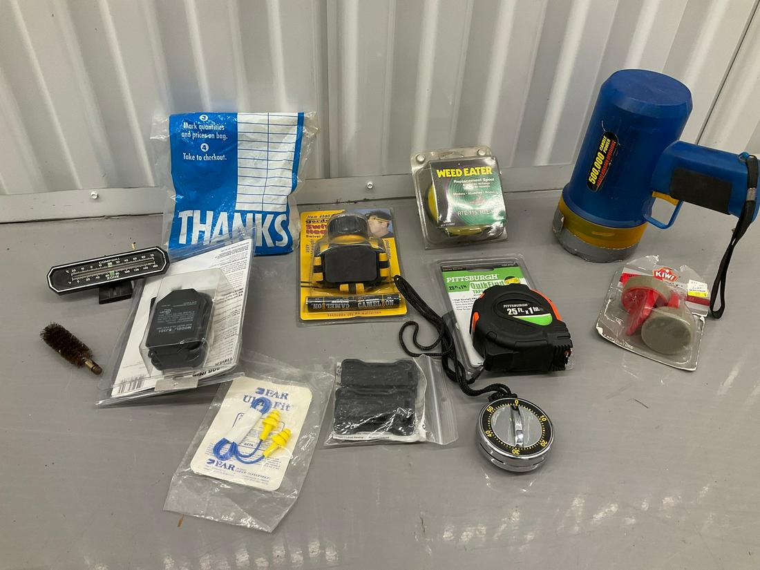 Lot of flashlights, measuring tape, weed eater replacement spool and more (1 of 1)