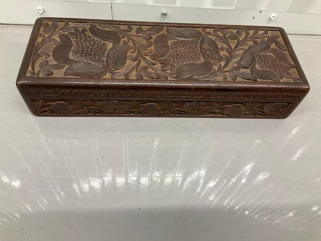 Vintage wood carved storage box, 12x2x4" (1 of 1)