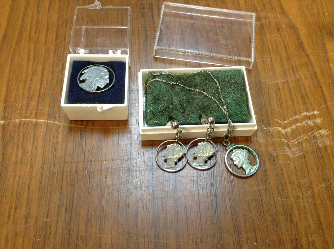 Carved 1940 Mercury Head dime necklace and matching pierced earrings and more (1 of 1)